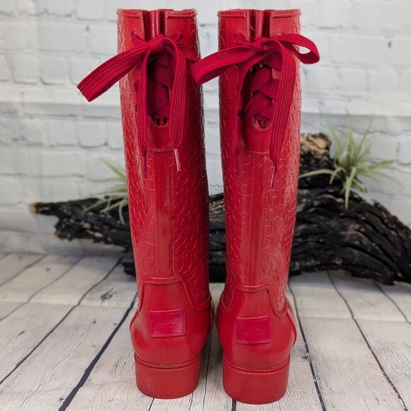 COACH Signature Logo Lace-Up Rain Boots - Picture 7 of 14